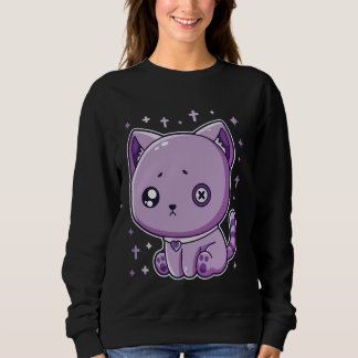 Sweatshirt Harajuku Gothic Creepy Sad Purple Cat Novelty Kawa