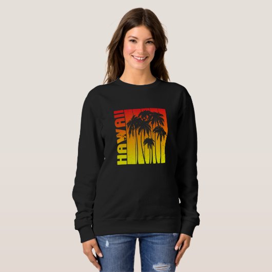 Sweatshirt Hawaii Souvenir Palm Trees Sunset Retro (Devant entier)