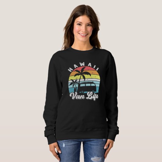 Sweatshirt Hawaii Van Life Palm Tree Surfboard Beach Tropical (Devant entier)