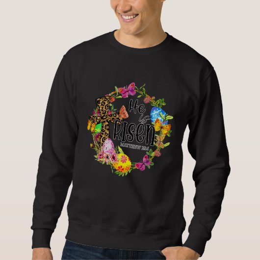 Sweatshirt He Is Risen Easter Leopard Cross Bible Verse Pray (Devant)