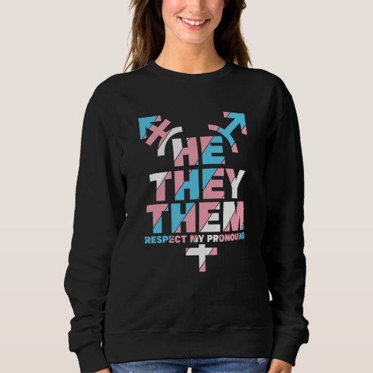 Sweatshirt He They Them Respect The Pronoun Pin Blue Pink (Devant)