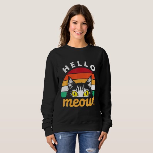 Sweatshirt Hello Meow Cat style rétro (Devant entier)