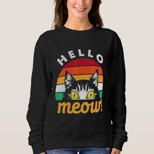 Sweatshirt Hello Meow Cat style rétro (Devant)