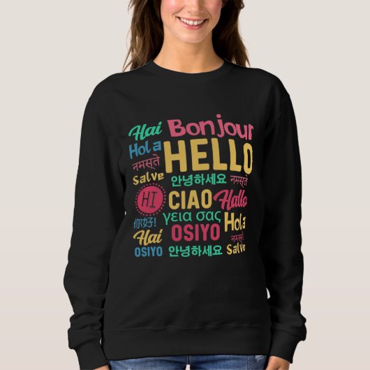 Sweatshirt Hello Word In Different Languages Travel Journey T (Devant)