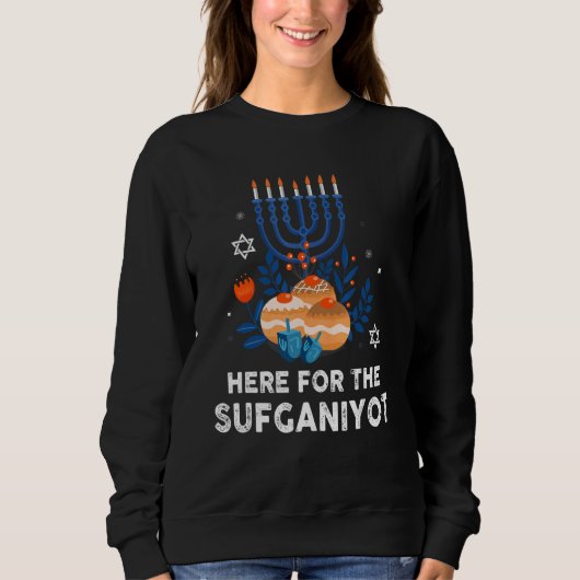Sweatshirt Here For Sufganiyot Hanukkah Chanukah Pajama PJs (Devant)