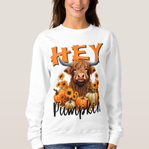 Sweatshirt Hey Citrouille Highland Cow Automne Thanksgi