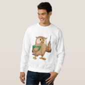 Sweatshirt Hibou comme enseignant avec livre et pointeur (Devant entier)