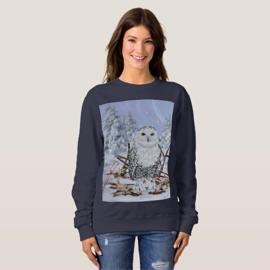 Sweatshirt Hibou des neiges dans la neige (Devant entier)
