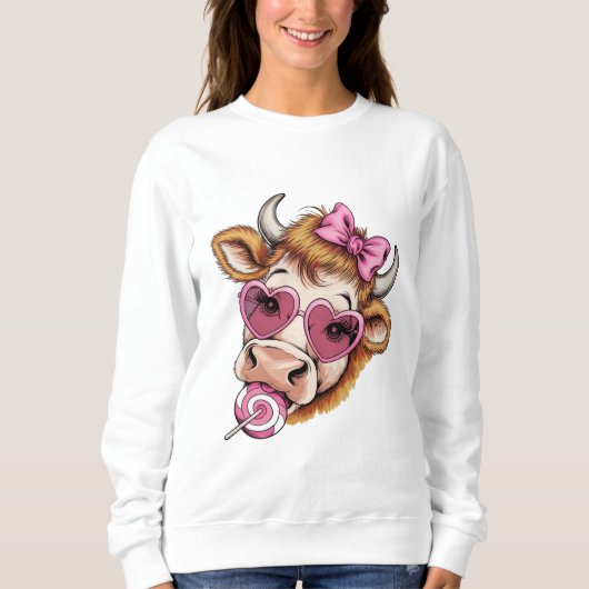 Sweatshirt Highland Cow Valentine Coquette Saint-Valentin (Devant)