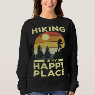 Sweatshirt Hiking is My Happy Place Retro Sunset Mountain Cli
