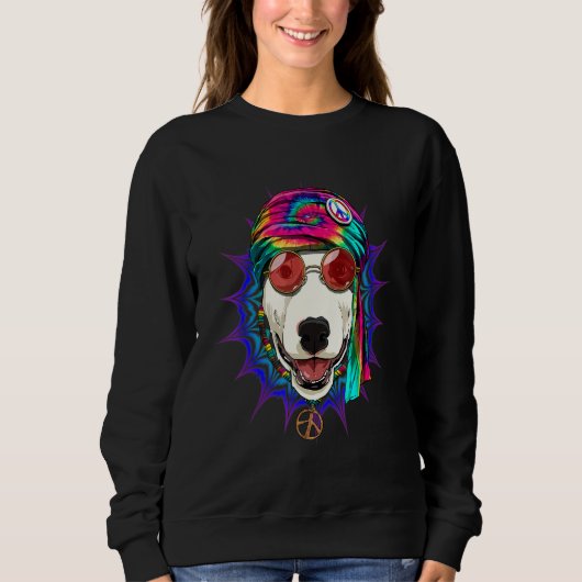 Sweatshirt Hippie Bull Terrier Tie Dye Peace Sign Psychedelic (Devant)