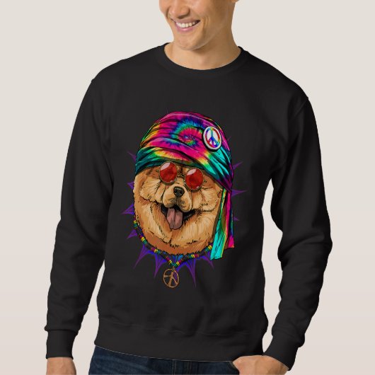 Sweatshirt Hippie Chow Chow Tie Dye Peace Sign Psychedelic Do (Devant)