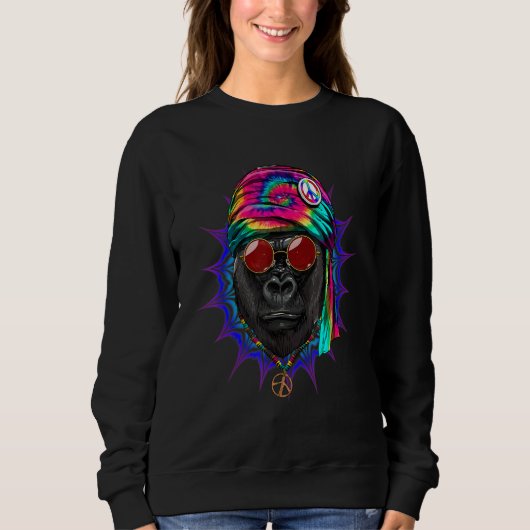 Sweatshirt Hippie Gorilla Ape Tie Dye Peace Sign Psychedelic (Devant)