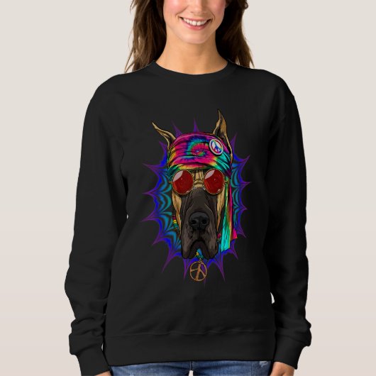 Sweatshirt Hippie Great Dane Tie Dye Peace Sign Psychedelic D (Devant)