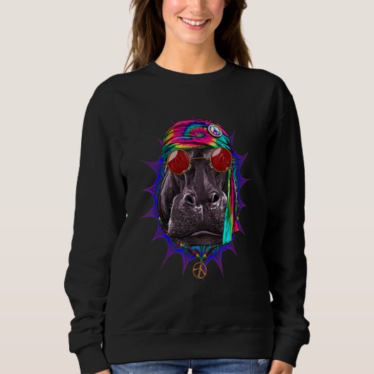 Sweatshirt Hippie Hippopotamus Tie Dye Peace Sign Psychedelic (Devant)