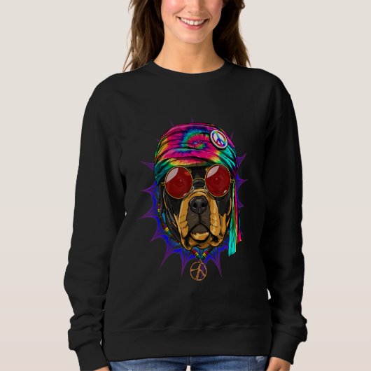 Sweatshirt Hippie Rottweiler Tie Dye Peace Sign Psychedelic D (Devant)