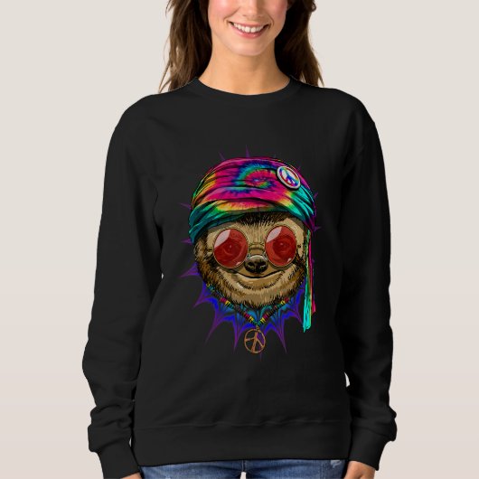 Sweatshirt Hippie Sloth Tie Dye Animal Peace Sign Psychedelic (Devant)