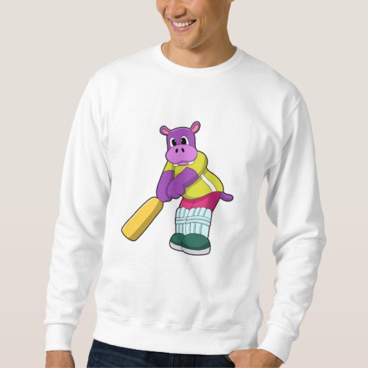 Sweatshirt Hippo au cricket avec batte de cricket (Devant)