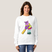 Sweatshirt Hippo au cricket avec batte de cricket (Devant entier)