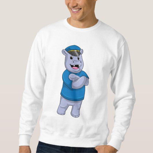 Sweatshirt Hippo en tant que policier avec casquette de polic (Devant)