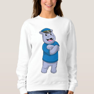 Sweatshirt Hippo en tant que policier avec casquette de polic