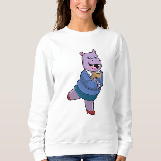 Sweatshirt Hippo en tant que secrétaire avec Bloc-notes (Devant)