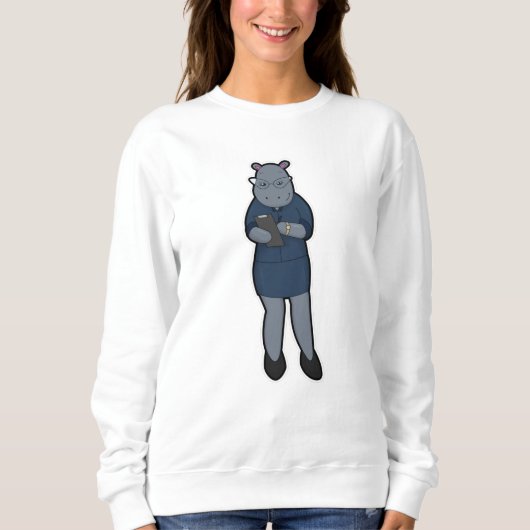 Sweatshirt Hippo en tant que secrétaire avec Bloc-notes et st (Devant)