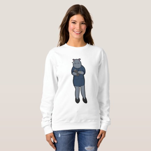 Sweatshirt Hippo en tant que secrétaire avec Bloc-notes et st (Devant entier)