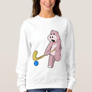 Sweatshirt Hippopotame au hockey avec une batte de hockey
