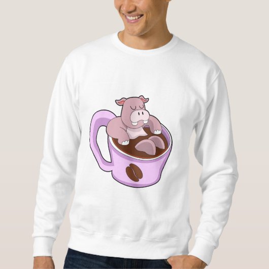 Sweatshirt Hippopotame avec une tasse de café (Devant)