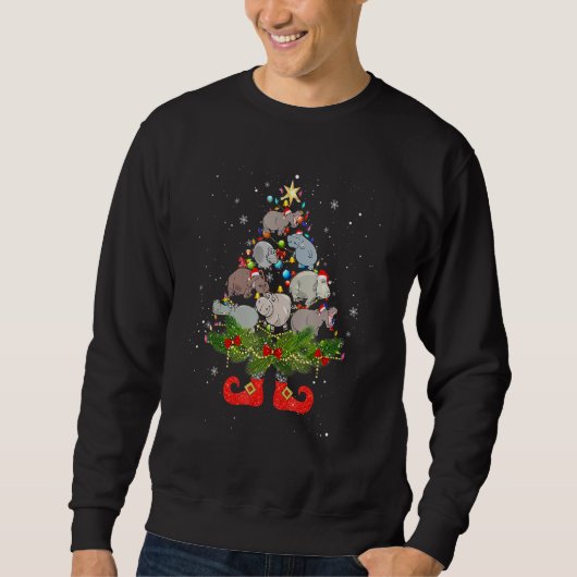 Sweatshirt Hippos Christmas Tree Lights Cute Santa Hat  1 (Devant)