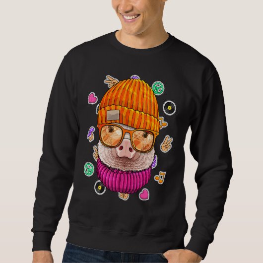 Sweatshirt Hipster Cochon Geek Nerd Lunettes Ferme Animal Aim (Devant)
