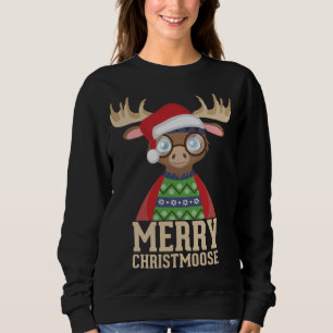 Sweatshirt Hipster Moose - Santa Hat - Joyeux Christmoose Chr