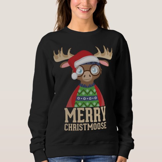 Sweatshirt Hipster Moose - Santa Hat - Joyeux Christmoose Chr (Devant)