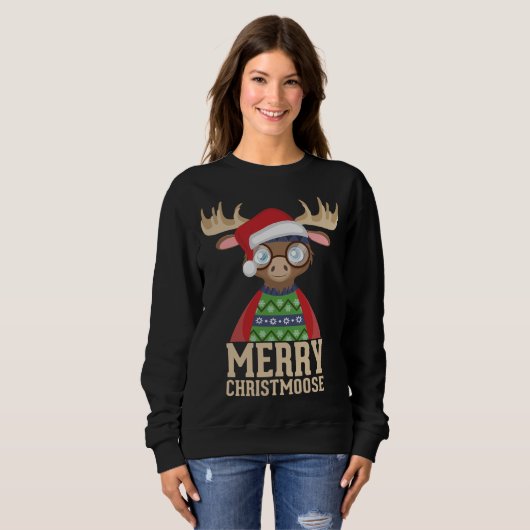 Sweatshirt Hipster Moose - Santa Hat - Joyeux Christmoose Chr (Devant entier)