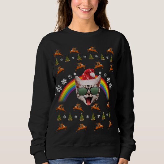 Sweatshirt Hipster Père Noël Chat Noël Tee Drôle Noël Kitty M (Devant)