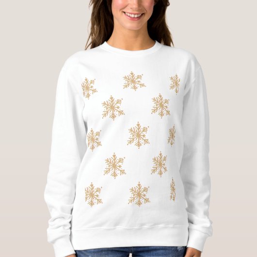 Sweatshirt Hiver festif joli pêche or motif flocon de neige (Devant)