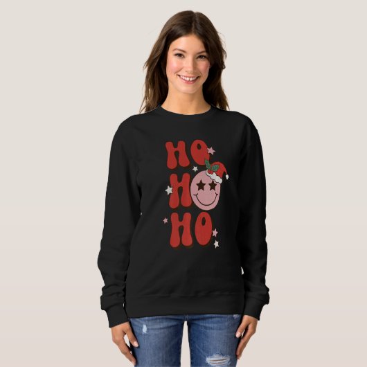 Sweatshirt Ho Ho Ho Christmas Happy Face With Santa Hat Chris (Devant entier)
