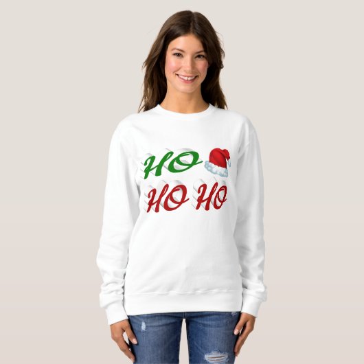 Sweatshirt Ho Ho Ho Santa Hat Noël rouge vert script (Devant entier)