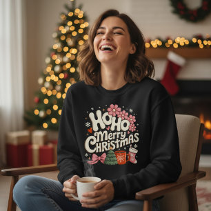 Sweatshirt Ho Ho Joyeux Noël Arbres Fête Coquette Féminin