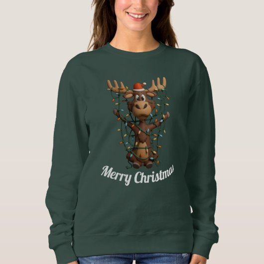 Sweatshirt Holiday Lights Moose (Devant)
