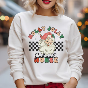 Sweatshirt Holly Jolly Christmas School Nurse Retro Père Noël