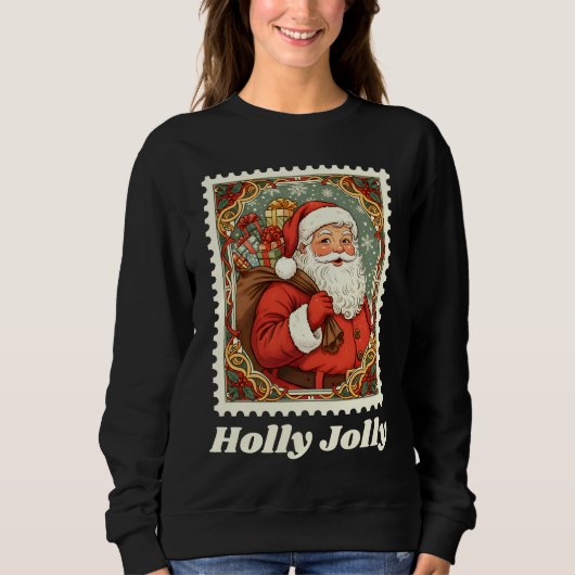 Sweatshirt Holly Jolly Santa Claus Christmas Postage Stamp (Devant)