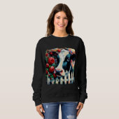 Sweatshirt Holstein Picket de vache clôture Roses rouges Noir (Devant entier)