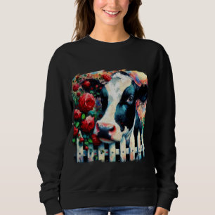 Sweatshirt Holstein Picket de vache clôture Roses rouges Noir