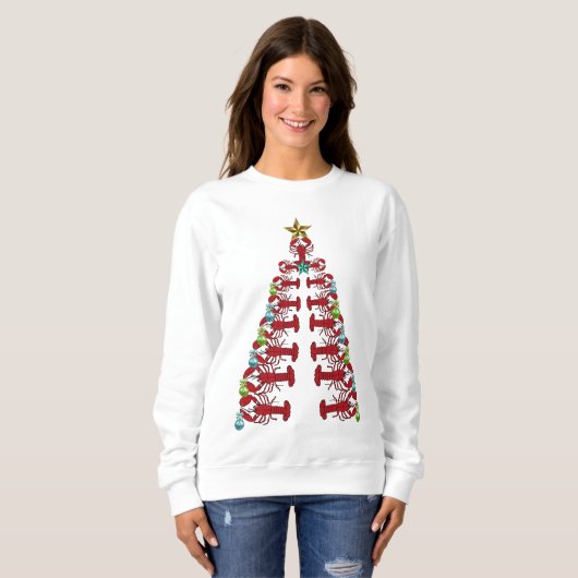 Sweatshirt Homard sapin de Noël mignonne fête chemise moche (Devant entier)