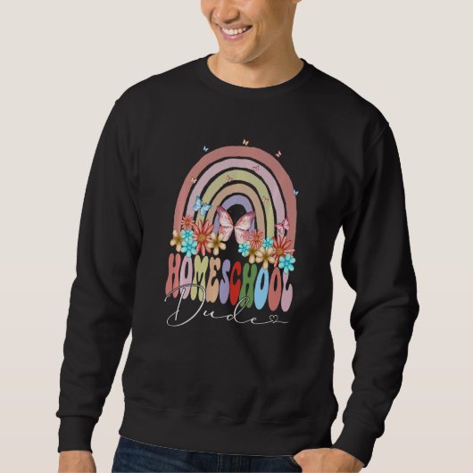 Sweatshirt Homeschool Dude Back To School Rainbow Retro Groov (Devant)