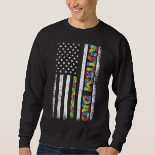 Sweatshirt Hommes Fier Autisme Papa American Flag Fête des pè