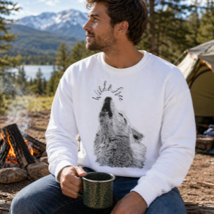 Sweatshirt Hommes Sauvage & Libre Écriture Loup Hurleur Beaux