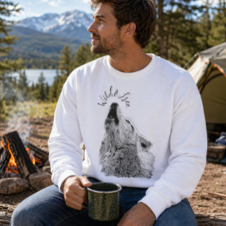 Sweatshirt Hommes Sauvage & Libre Écriture Loup Hurleur Beaux